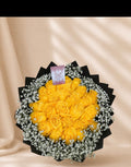 Yellow rose bouquet with delicate baby’s breath by JoDetails