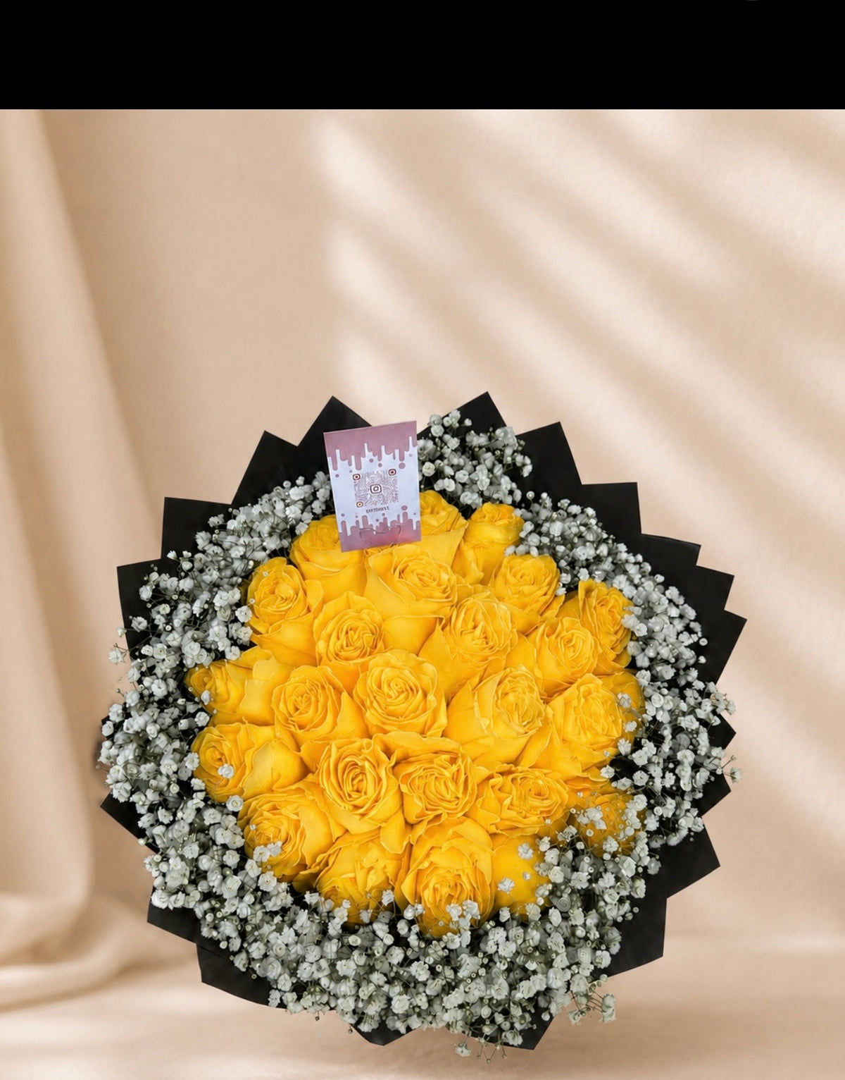 Yellow rose bouquet with delicate baby’s breath by JoDetails