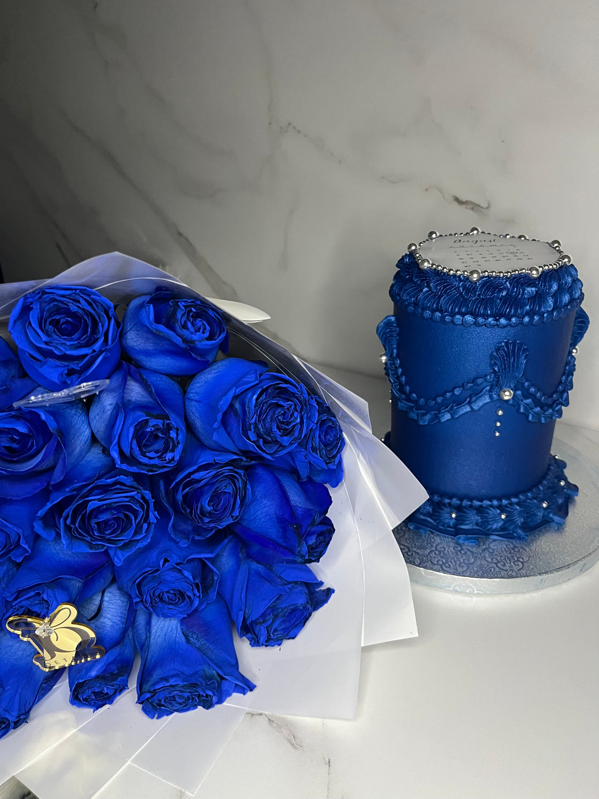 Custom cake and fresh rose bouquet gift combo by JoDetails - view 2