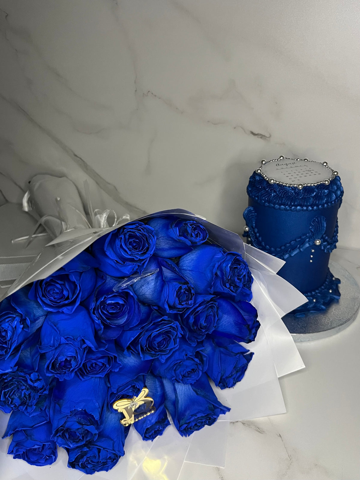 Custom cake and fresh rose bouquet gift combo by JoDetails - view 1