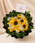 Bouquet of yellow roses and sunflowers with greenery by JoDetails